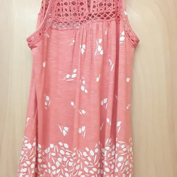 Daniel Rainn Anthro Pink White Floral Boho Crochet Tank Top S - Picture 3 of 9
